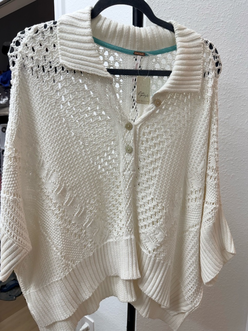 FREE PEOPLE - Open Knit Cropped Poncho Sweater